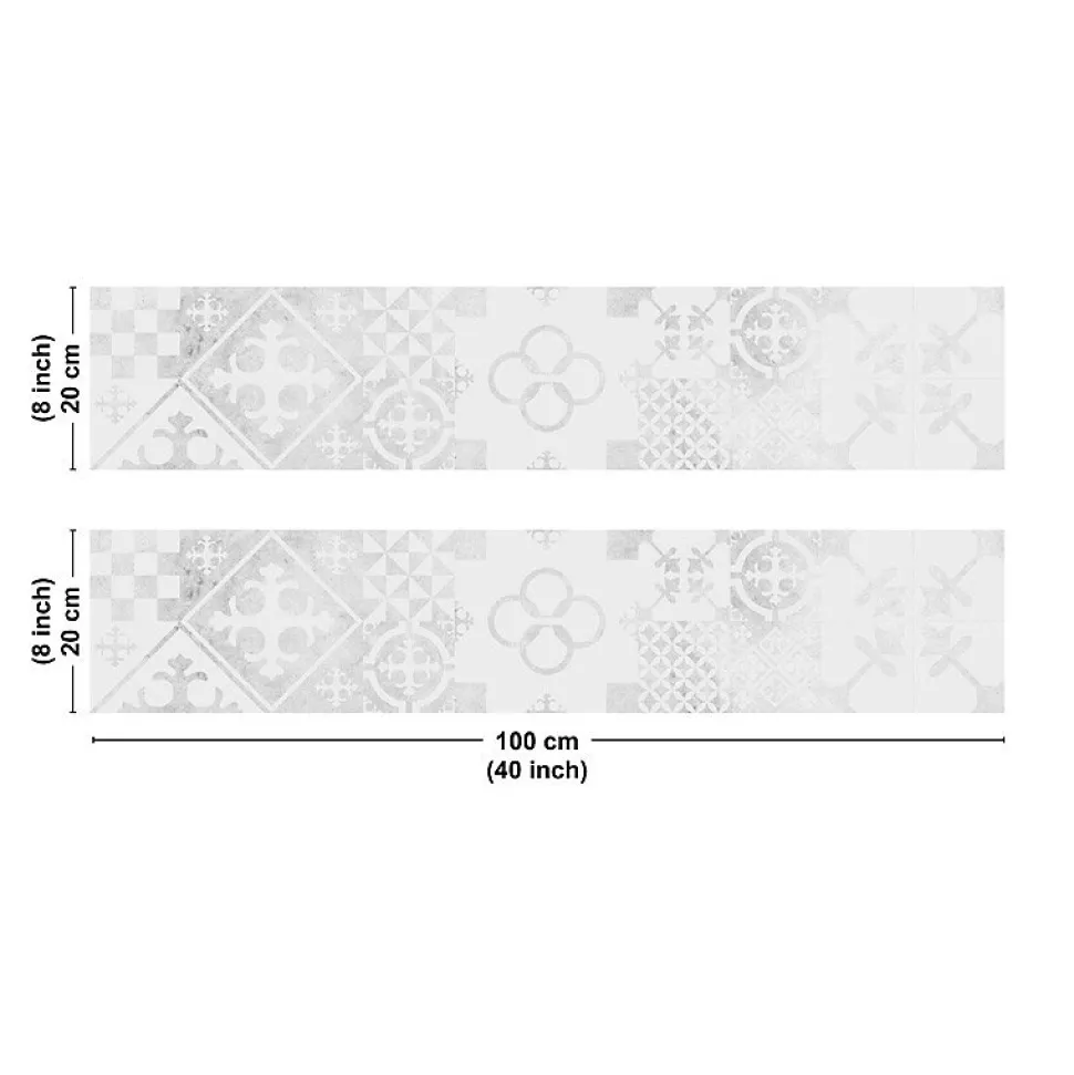 Crédence cuisine en aluminium - effet carreaux de ciment gris - 200x20 cm (en 2 bandeaux)