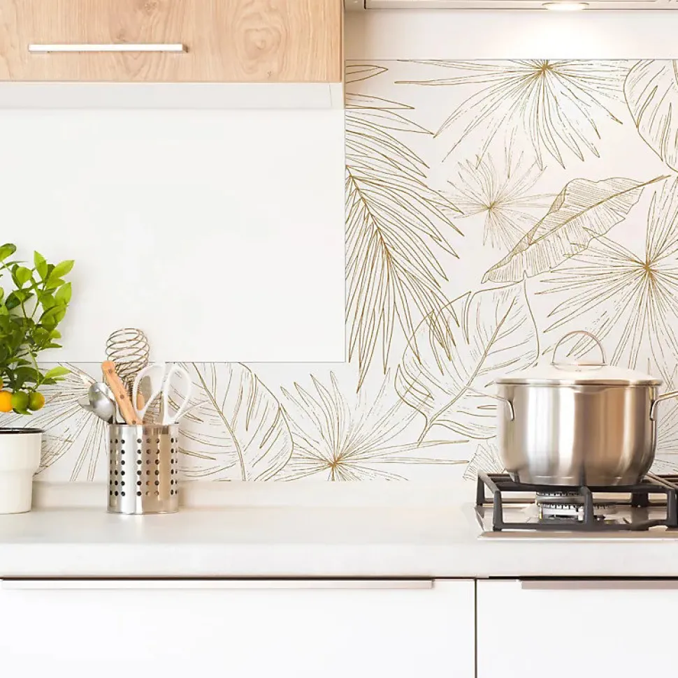 Crédence cuisine en aluminium - floral caramel - 300x20 cm (en 3 bandeaux)