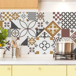 Crédence cuisine en aluminium - effet carreaux de ciment orange - 240x50 cm (en 2 bandeaux)