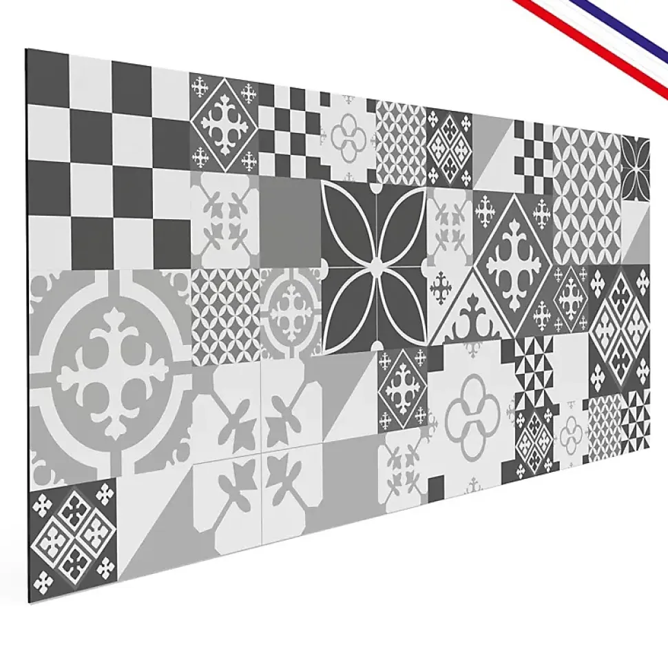 Crédence cuisine en aluminium - effet carreaux de ciment gris - 200x20 cm (en 2 bandeaux)