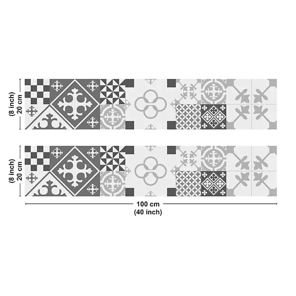 Crédence cuisine en aluminium - effet carreaux de ciment gris - 200x20 cm (en 2 bandeaux)