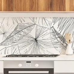 Crédence cuisine en aluminium - floral noir - 240x50 cm (en 2 bandeaux)