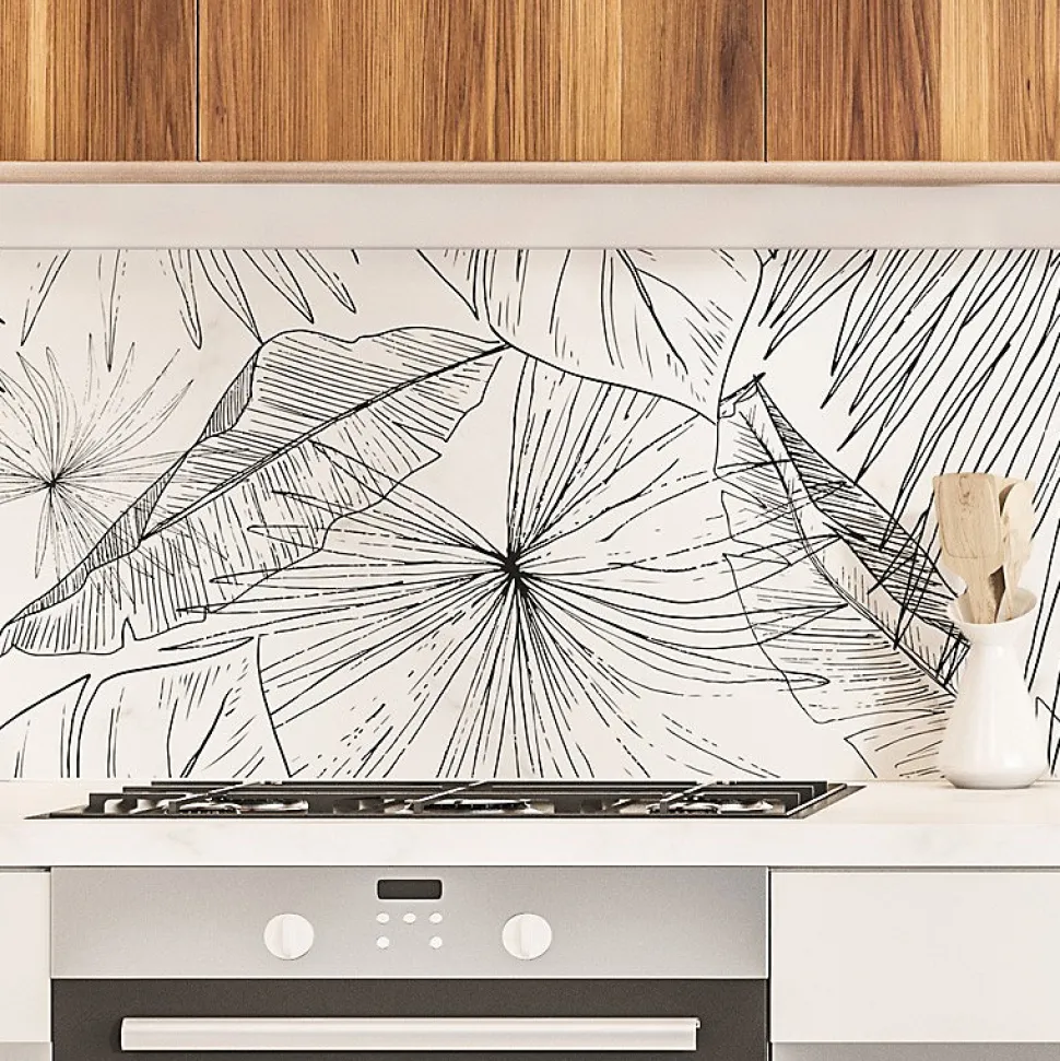 Crédence cuisine en aluminium - floral noir - 240x50 cm (en 2 bandeaux)