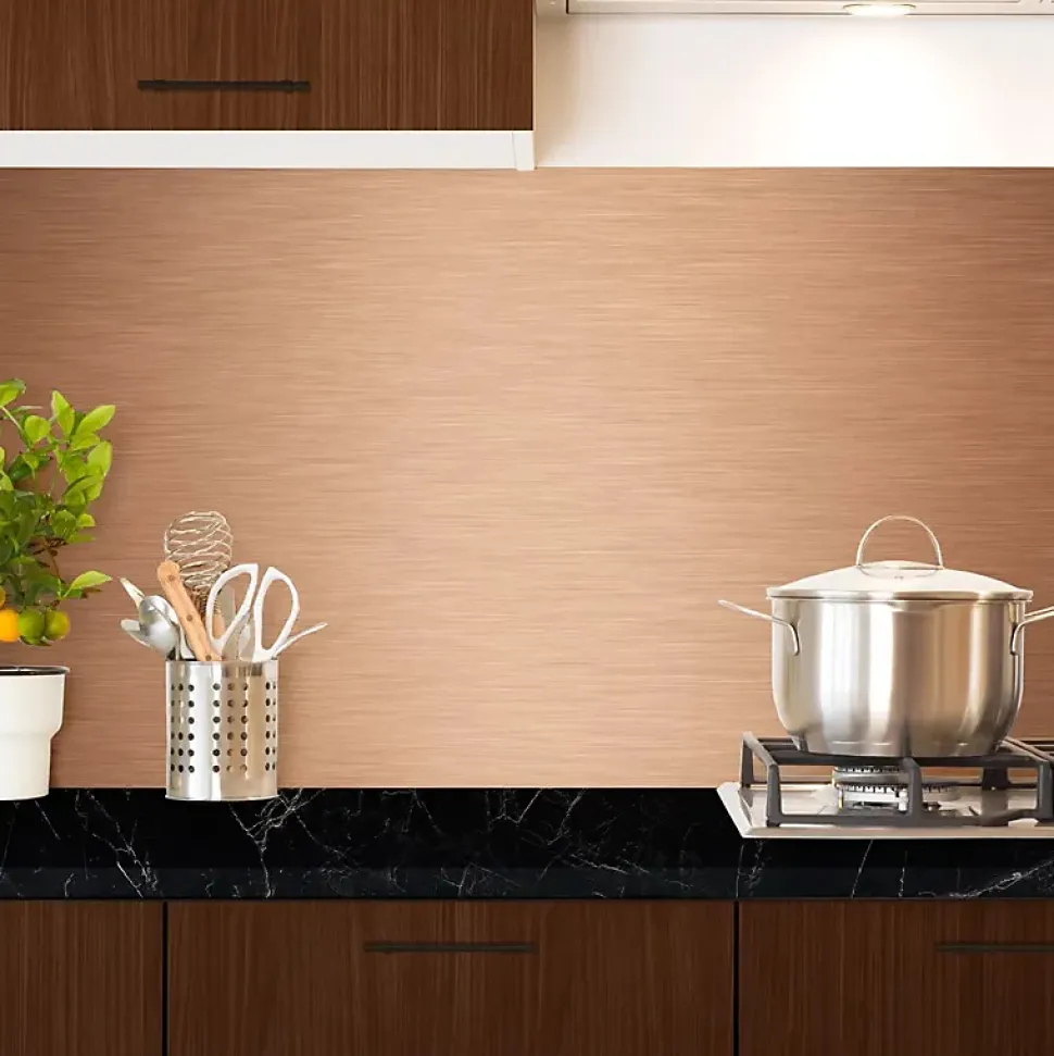 Crédence cuisine en aluminium - effet industriel cuivre - 240x50 cm (en 2 bandeaux)