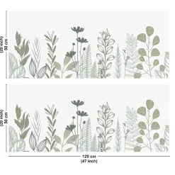 Crédence cuisine en aluminium - floral vert sauge - 240x50 cm (en 2 bandeaux)