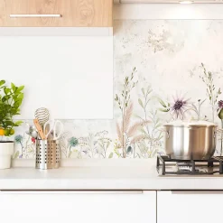 Crédence cuisine en aluminium - motif floral marron - 300x20 cm (en 3 bandeaux)