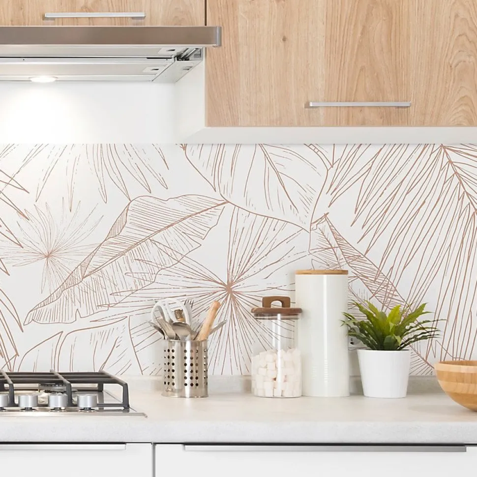 Crédence cuisine en aluminium - floral terracotta - 240x50 cm (en 2 bandeaux)