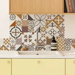 Crédence cuisine en aluminium - effet carreaux de ciment orange - 200x20 cm (en 2 bandeaux)