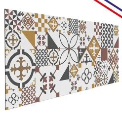 Crédence cuisine en aluminium - effet carreaux de ciment orange - 200x20 cm (en 2 bandeaux)