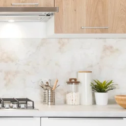 Crédence cuisine en aluminium - effet marbre beige - 240x50 cm (en 2 bandeaux)