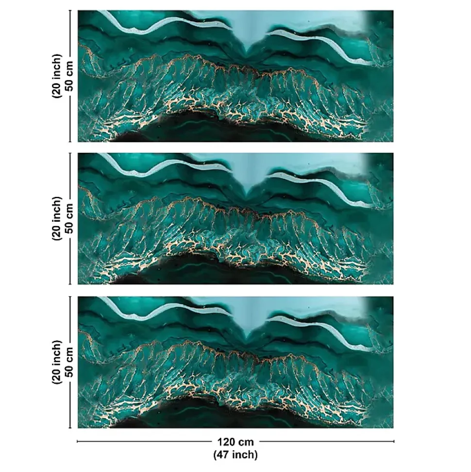 Crédence cuisine en aluminium - effet marbre bleu - 360x50 cm (en 3 bandeaux)