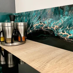 Crédence cuisine en aluminium - effet marbre bleu - 360x50 cm (en 3 bandeaux)