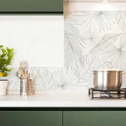 Crédence cuisine en aluminium - floral vert - 200x20 cm (en 2 bandeaux)