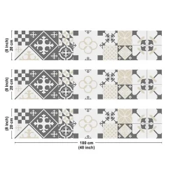 Crédence cuisine en aluminium - effet carreaux de ciment gris - 300x20 cm (en 3 bandeaux)