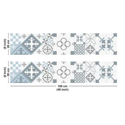 Crédence cuisine en aluminium - effet carreaux de ciment bleu - 200x20 cm (en 2 bandeaux)