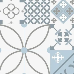 Crédence cuisine en aluminium - effet carreaux de ciment bleu - 200x20 cm (en 2 bandeaux)