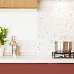 Crédence cuisine en aluminium - motif terrazzo blanc et terracotta - 200x20 cm (en 2 bandeaux)