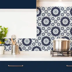 Crédence cuisine en aluminium - effet carreaux de ciment bleu - 180x20 cm (en 2 bandeaux)