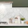 Crédence cuisine en aluminium - floral vert - 240x50 cm (en 2 bandeaux)