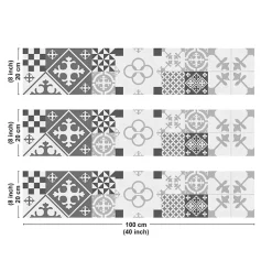 Crédence cuisine en aluminium - effet carreaux de ciment gris - 300x20 cm (en 3 bandeaux)