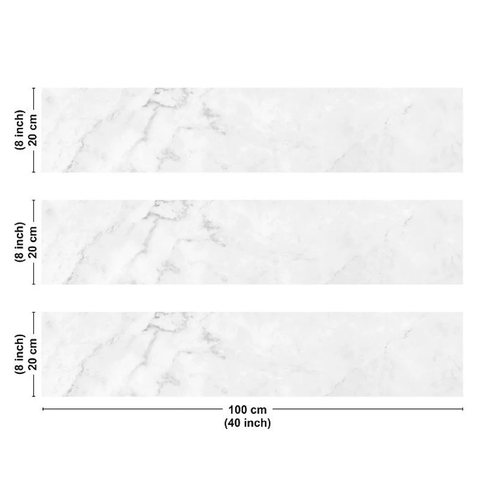 Crédence cuisine en aluminium - marbre blanc - 300x20 cm (en 3 bandeaux)