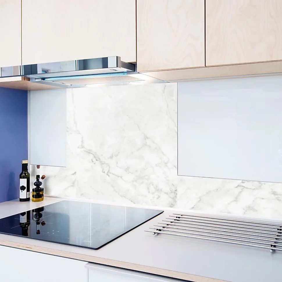 Crédence cuisine en aluminium - marbre blanc - 300x20 cm (en 3 bandeaux)