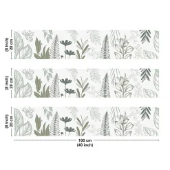 Crédence cuisine en aluminium - floral vert sauge - 300x20 cm (en 3 bandeaux)