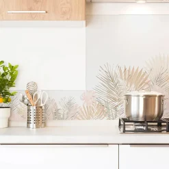 Crédence cuisine en aluminium - floral beige et blanc - 200x20 cm (en 2 bandeaux)