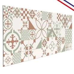 Crédence cuisine en aluminium - effet carreaux de ciment vert terracotta - 240x50 cm (en 2 bandeaux)