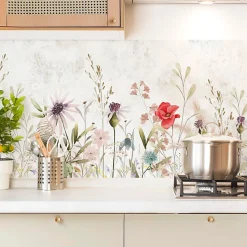 Crédence cuisine en aluminium - motif floral marron - 360x50 cm (en 3 bandeaux)