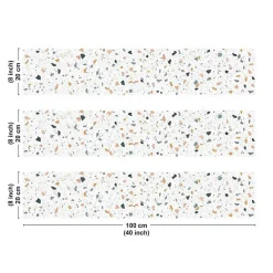 Crédence cuisine en aluminium - motif terrazzo blanc - 300x20 cm (en 3 bandeaux)