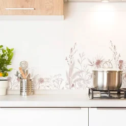 Crédence cuisine en aluminium - motif floral ocre - 300x20 cm (en 3 bandeaux)