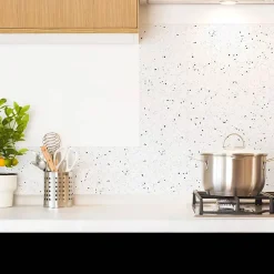 Crédence cuisine en aluminium - motif terrazzo blanc et noir - 200x20 cm (en 2 bandeaux)