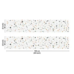 Crédence cuisine en aluminium effet terrazzo blanc - 200x20 cm (en 2 bandeaux)