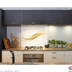 Crédence cuisine fond de hotte Courbe dorée - Alu composite - L 60 cm x H 45 cm - MaCrédenceDéco