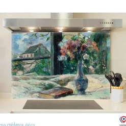 Crédence cuisine fond de hotte Paul Gauguin, Vase de fleurs - Verre trempé - L 90 cm x H 60 cm - MaCrédenceDéco