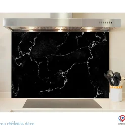 Crédence cuisine fond de hotte Marbre noir de Trieste - Verre trempé - L 60 cm x H 45 cm - MaCrédenceDéco