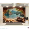 Crédence cuisine fond de hotte Mer et rocher - Alu composite - L 90 cm x H 60 cm