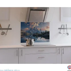 Crédence cuisine fond de hotte Lac de haute montagne - Alu composite - L 60 cm x H 45 cm - MaCrédenceDéco