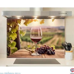 Crédence cuisine fond de hotte Vin rouge et vignobles 2 - Verre trempé - L 90 cm x H 70 cm - MaCrédenceDéco