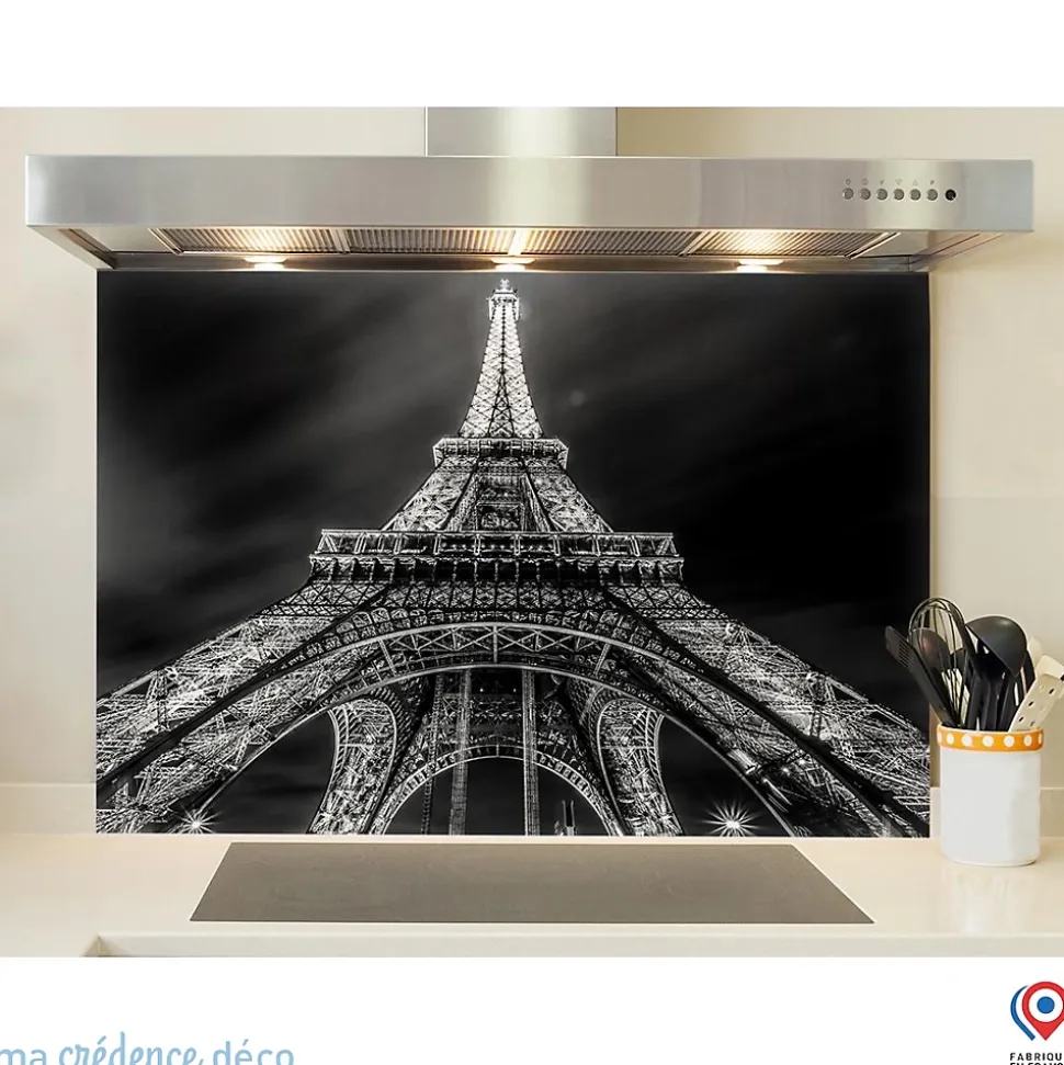 Crédence cuisine fond de hotte Tour eiffel - Verre trempé - L 60 cm x H 45 cm - MaCrédenceDéco