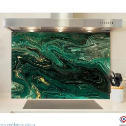Crédence cuisine fond de hotte Marbre Verone Graphique - Verre trempé - L 90 cm x H 50 cm - MaCrédenceDéco