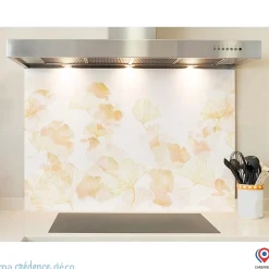Crédence cuisine fond de hotte Gingkos dorés 1 - Alu composite - L 70 cm x H 60 cm - MaCrédenceDéco
