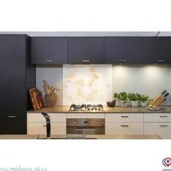 Crédence cuisine fond de hotte Gingkos dorés 1 - Alu composite - L 70 cm x H 60 cm - MaCrédenceDéco