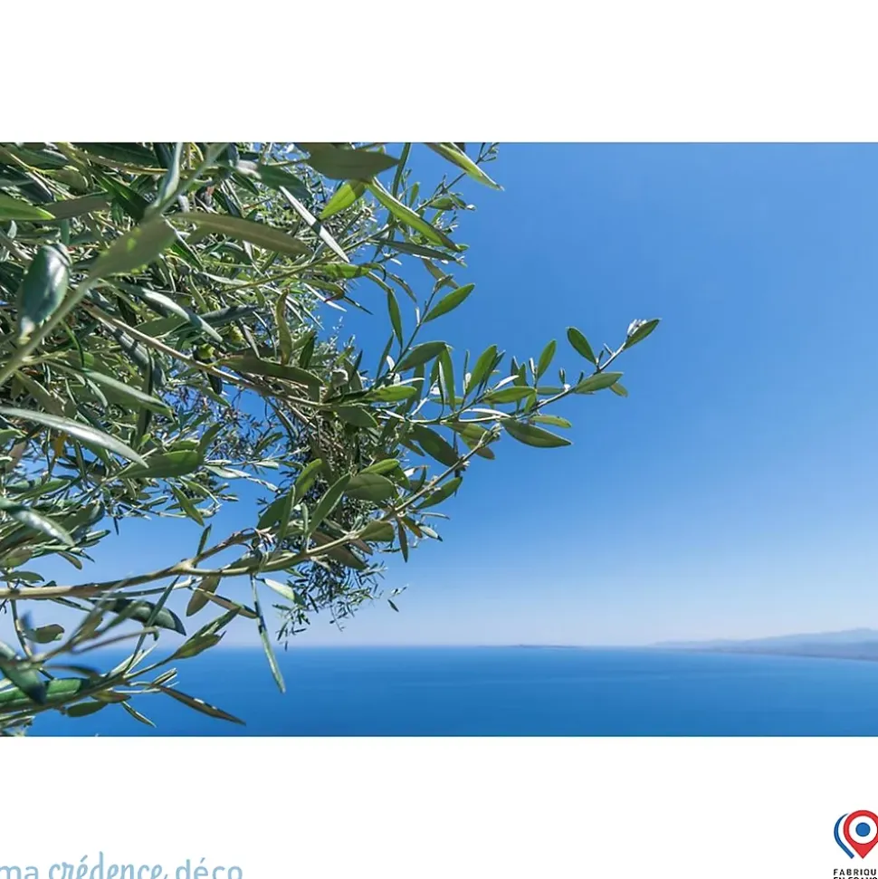 Crédence cuisine fond de hotte Mer avec olivier - Alu composite - L 60 cm x H 45 cm - MaCrédenceDéco