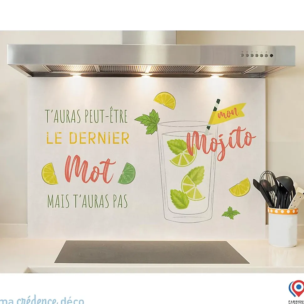 Crédence cuisine fond de hotte Mojito 5 - Verre trempé - L 90 cm x H 70 cm - MaCrédenceDéco