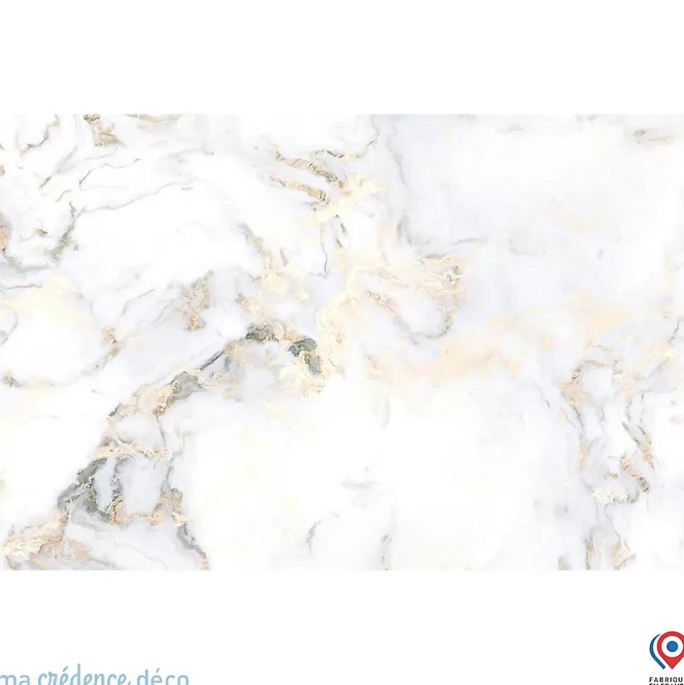 Crédence cuisine fond de hotte Marbre blanc doré - Alu composite - L 70 cm x H 60 cm - MaCrédenceDéco