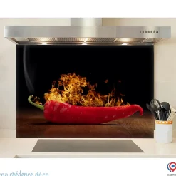 Crédence cuisine fond de hotte Piment rouge 2 - Alu composite - L 70 cm x H 60 cm - MaCrédenceDéco