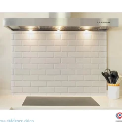 Crédence cuisine fond de hotte Briques blanches - Alu composite - L 60 cm x H 45 cm - MaCrédenceDéco