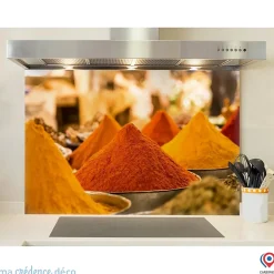 Crédence cuisine fond de hotte Epices colorées 2 - Verre trempé - L 90 cm x H 70 cm - MaCrédenceDéco